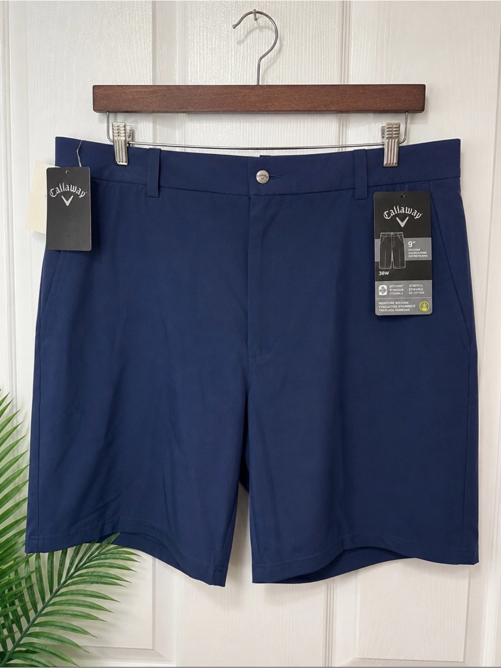 Callaway Men’s Golf Shorts 9” Stretch Solid Opti-Dri Navy Blue Size 38 NWT